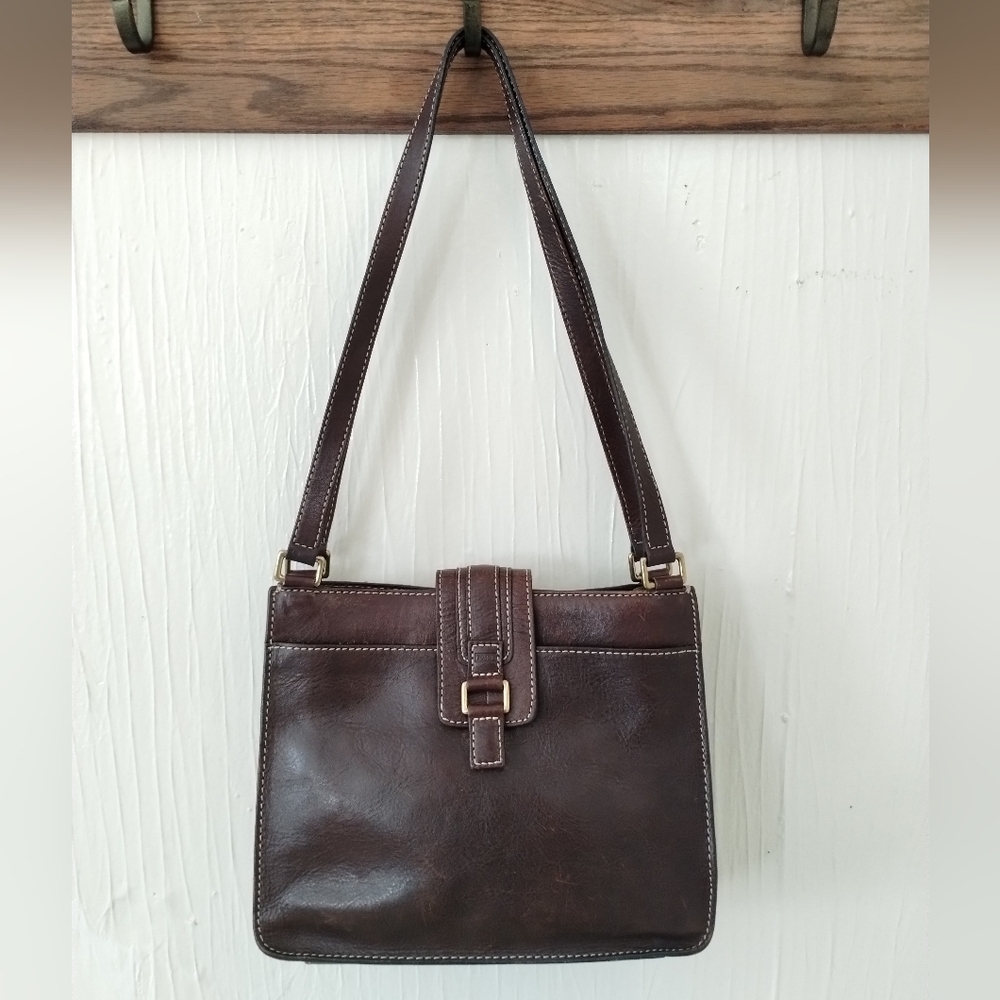 Fossil Vintage Minimalist Genuine Mahogany Leather Shoulder Tote Bag